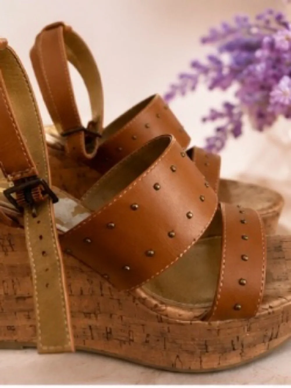 Women’s Tan Studded Cork Wedge Sandals
